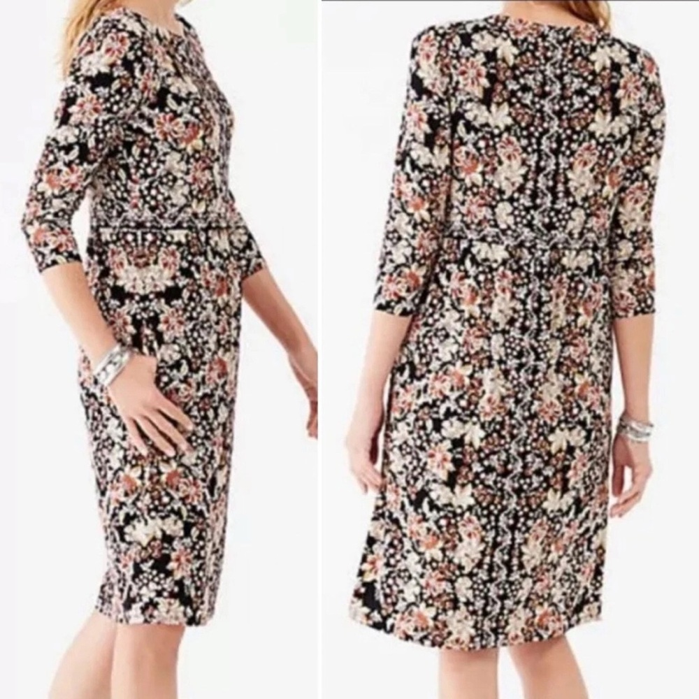 J. Jill Black and Tan Sheath Dress 3/4  Sleeves with pockets